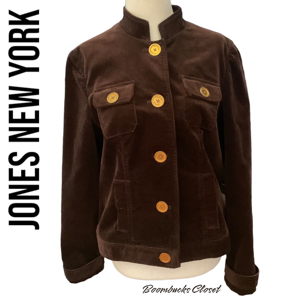 Jones New York Stretch Brown Jacket  Blazer Velvety Corduroy Petite Medium